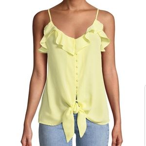 Dex Yellow Button Front Cami Top with Ruffles